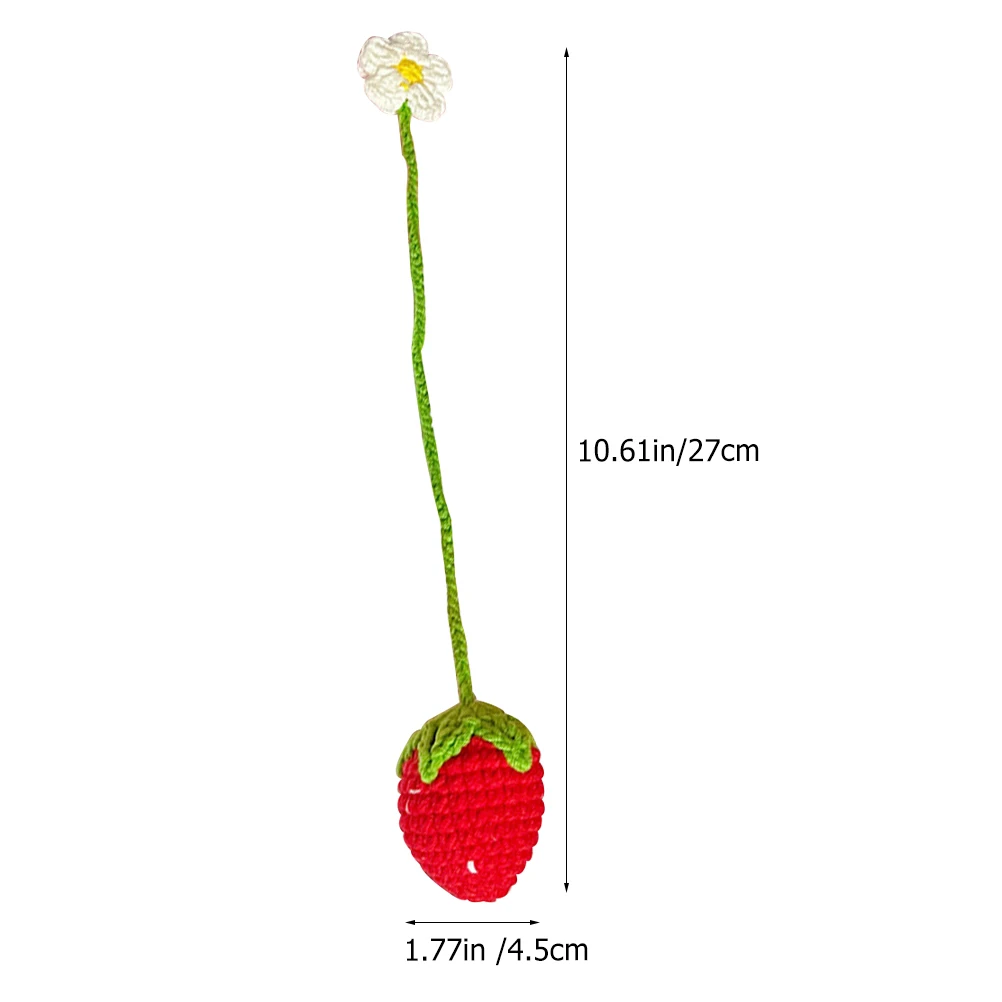 

Strawberry Hanging Decor Red Yarn Crochet Accessories Rear View Mirror Pendant Car Interior Decorations Women Keychain Charm Car