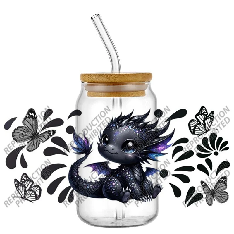 Cartoon Dragon Uv Dtf Cup Wraps Colorful Butterfly Transfer Stickers High-quality Waterproof Decals For Glass Can Fantasy Decor