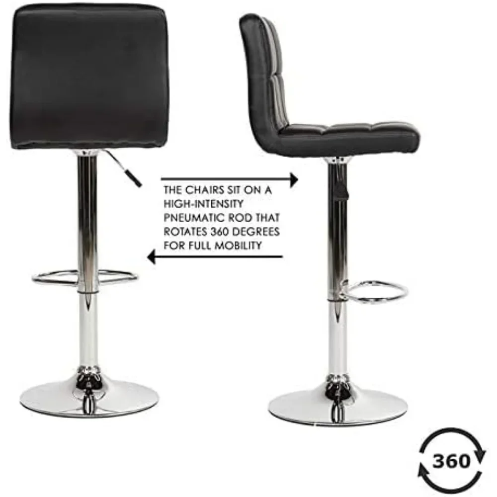 Bar Stool Barstools Bar Chairs Counter Height Adjustable Swivel Stool with Back PU Leather Stools Set of 2 Dining Chairs (Black)