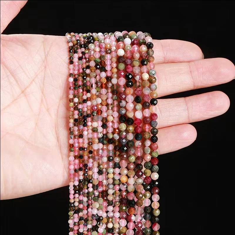 2 3 4 مللي متر الحجر الطبيعي الأوجه مختلط التورمالين حبة فاصل فضفاض الخرز الصغيرة لصنع المجوهرات عقد دي اي واي سوار الإكسسوار #6