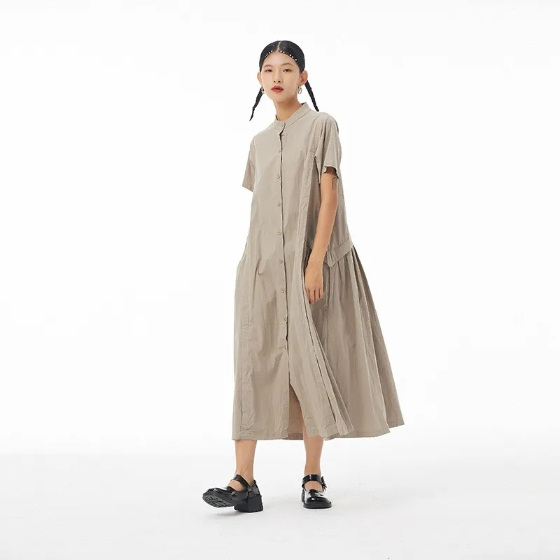 2023 summer Korean version of the new women's loose thin cotton linen dress casual swing skirt 5323-1