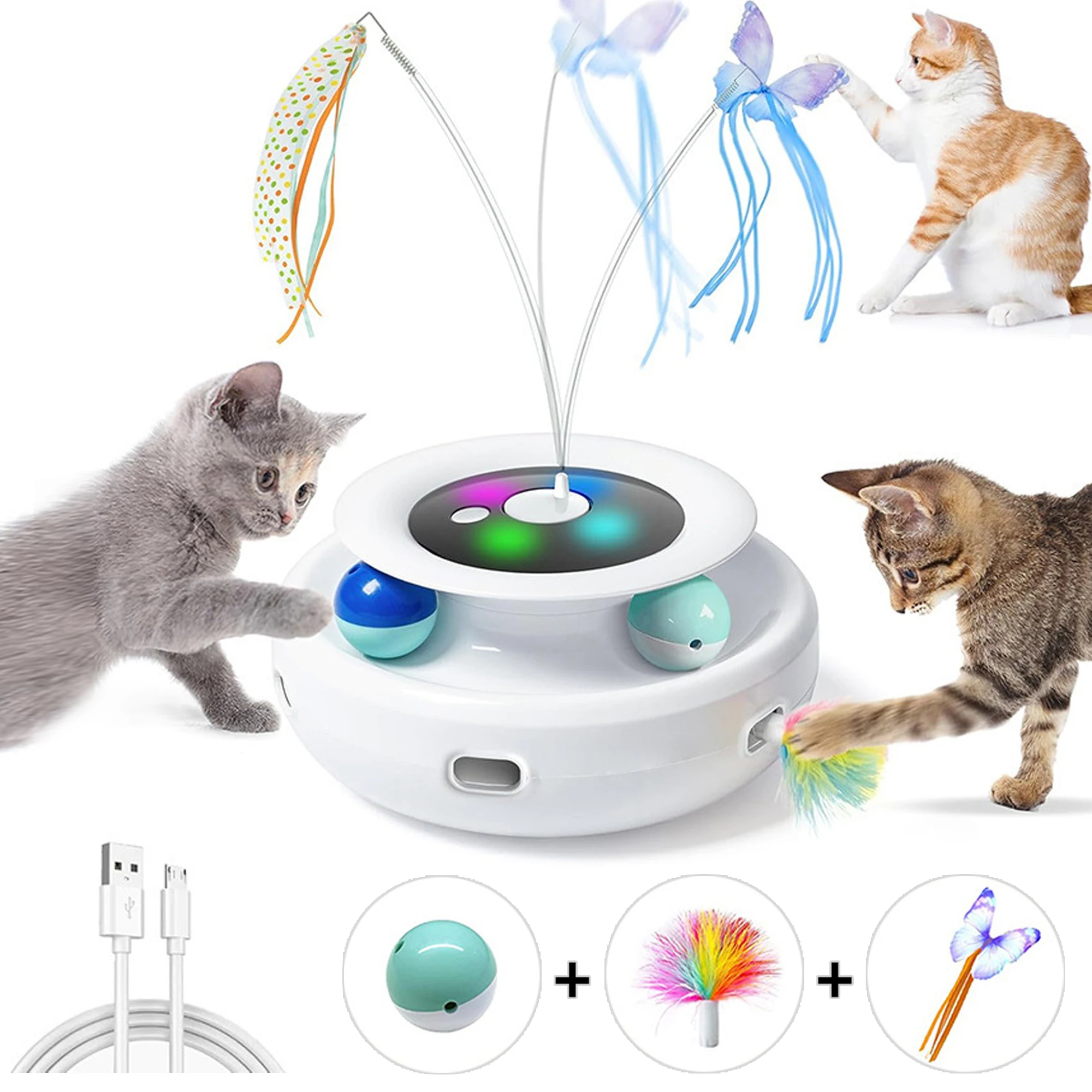 

3 in 1 Smart Cat Toy Pet Built-in Light Sensor Balls Track Turntable Toys for Cats 6 Holes Whack A Mole Rechargeable Cat Game