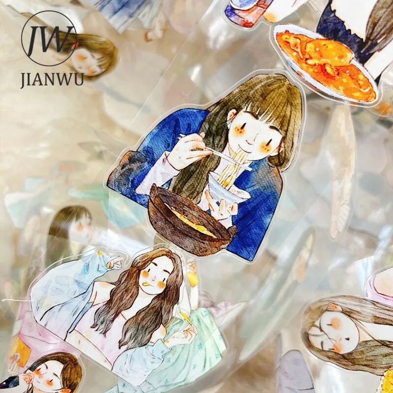 nastro-adesivo-pet-jianwu-con-personaggi-femminili-carini-cibo-e-paesaggi-per-collage-e-scrapbooking-materiale-creativo-per-diari-e-cancelleria