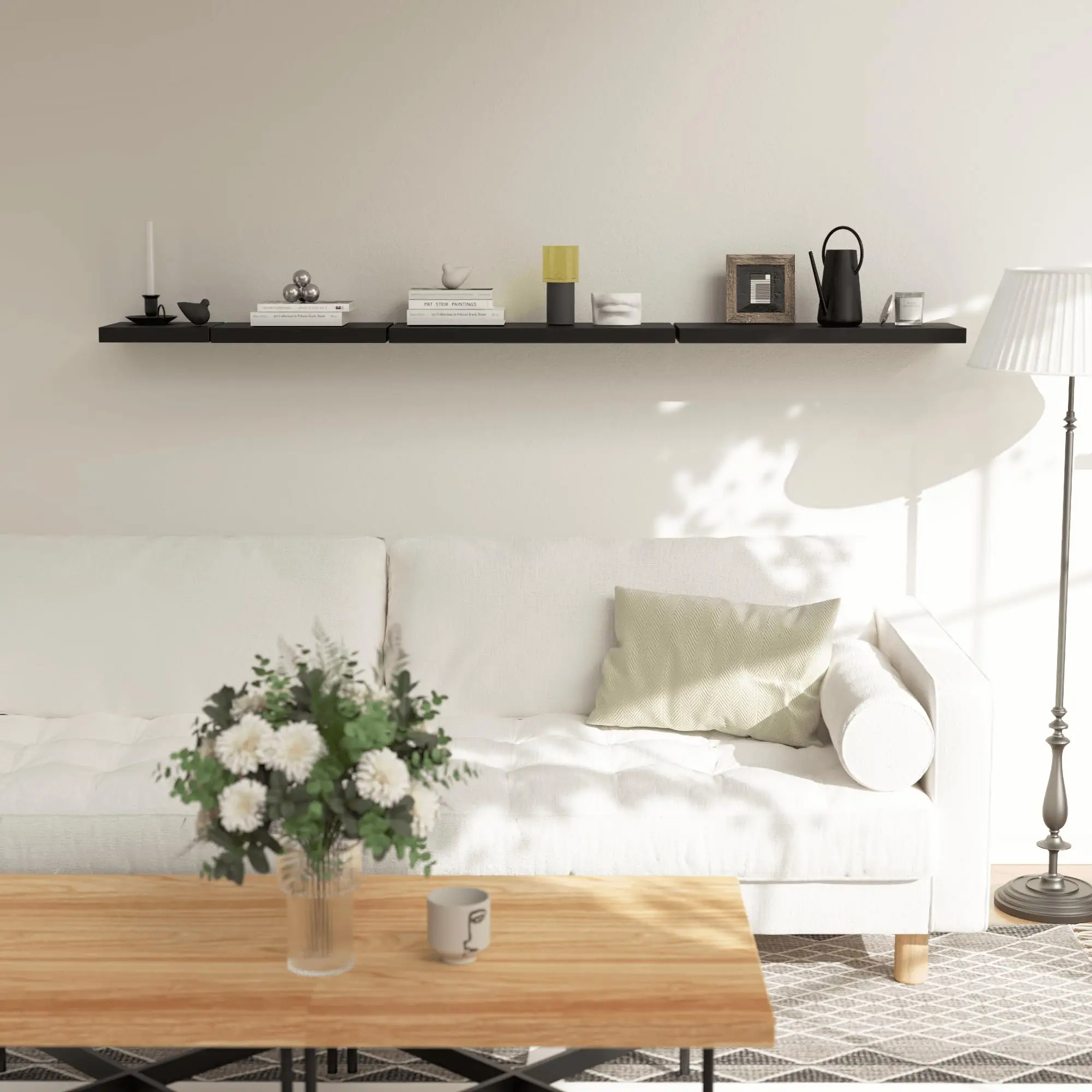 Floating Shelves with Invisible Bracket, Rustic Wood Wall Mounted Shelves Set of 4, Hanging Wall Shelves Display for Room Wall D image 5