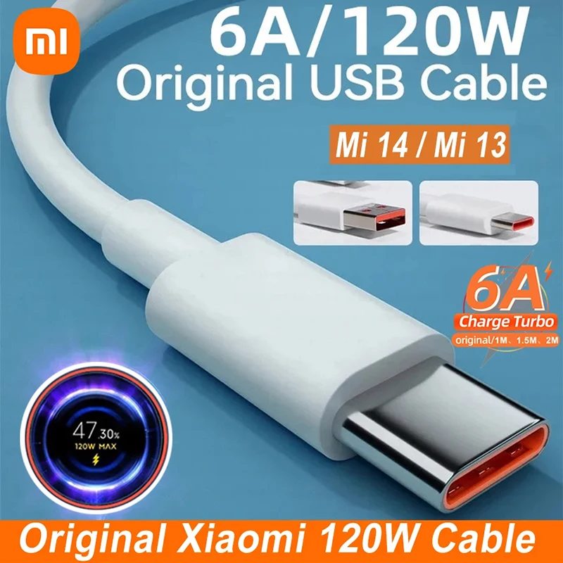 Xiaomi Original 120W USB Type C Cable Tipo 6A 67W Turbo Fast Charging For Mi 14 Ultra 13T Pro Redmi Note 13 K70 Poco X6 Pad 6