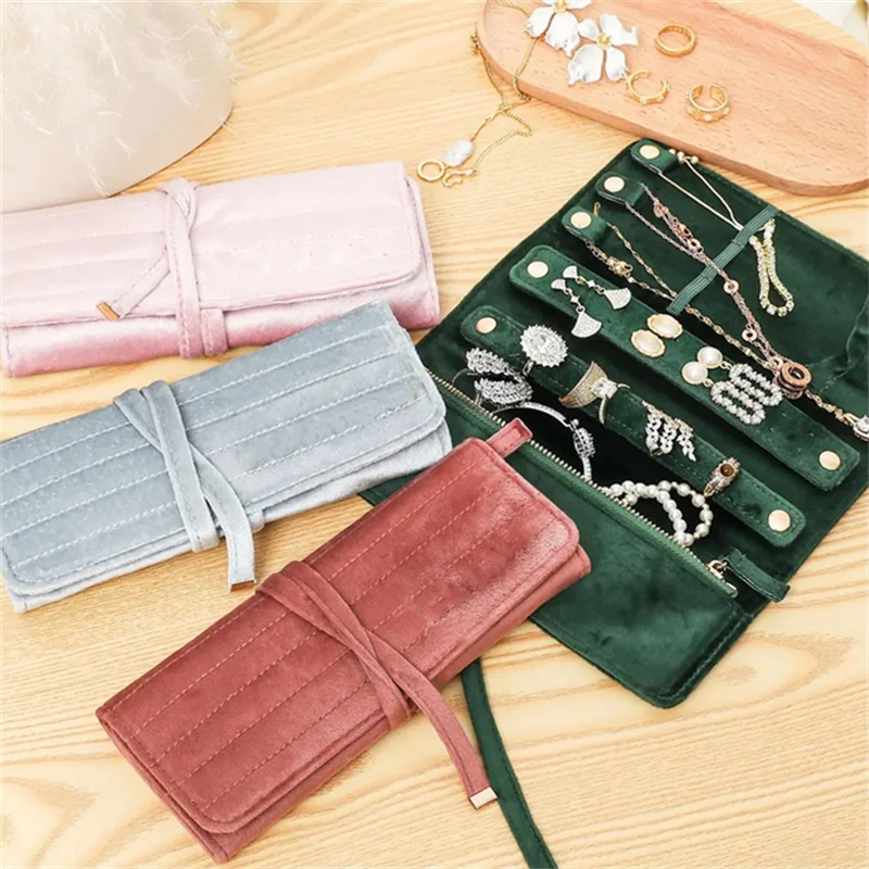 Portable 1PC Foldable Travel Jewelry Bag For Necklace Earrings Ring Jewelry Case Organizer Journey Storage Bags For Women Girls