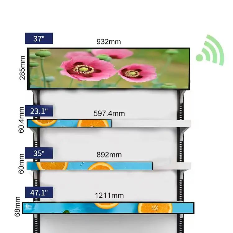 23 Inch Bar Screen Edge Display Signage Banner LCD For Shelves Supermarket Ultra Wide Screen Black/White 1 Year Warranty 178/178
