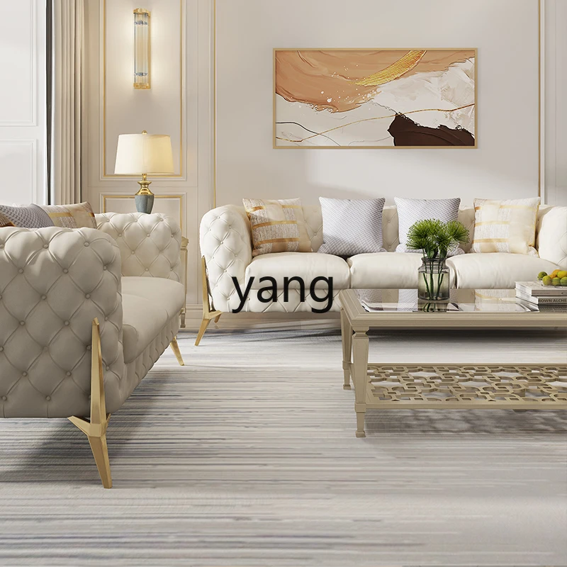 XYY Cream Jenny Pull-up Leather Sofa Luxury American Living Room Quad Sofa