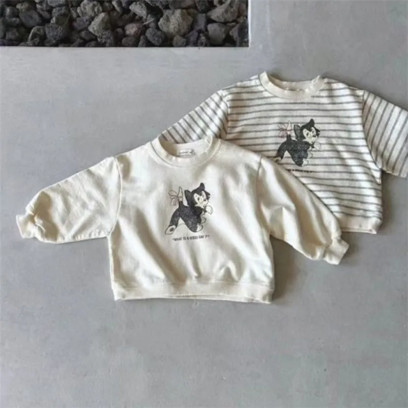 2024 Autumn New Baby Long Sleeve Casual Sweatshirt Cute Cartoon Print Toddler Girl Pullover Cotton Infant Boy Sweatshirt