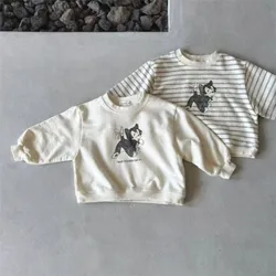 2024 Autumn New Baby Long Sleeve Casual Sweatshirt Cute Cartoon Print Toddler Girl Pullover Cotton Infant Boy Sweatshirt