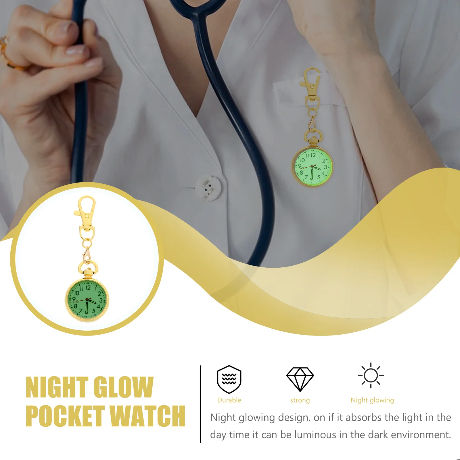 

Night Glow Nurse Pocket Watch Large Dial Clip on Buckle Hanging Design Durable Luminous Watch Nurse Pocket Watch,