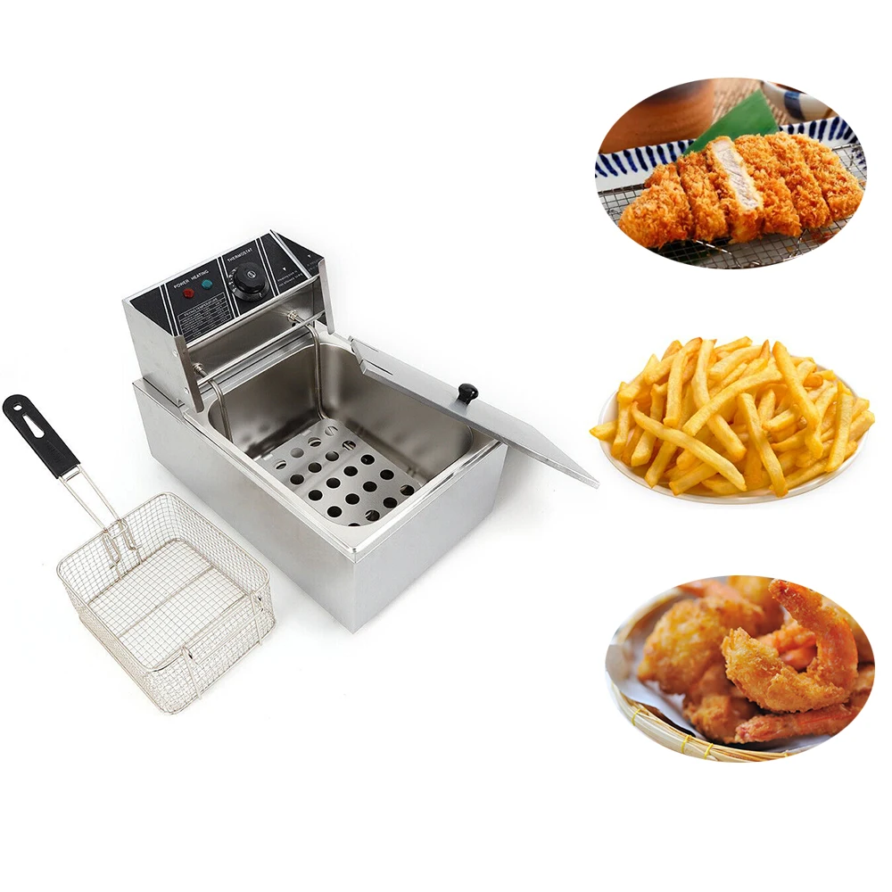 LOYALHEARTDY 6L Electric Fryer with Baskets 1700W Countertop Commercial Fryer with Drain for Home Restaurant Stainless Steel