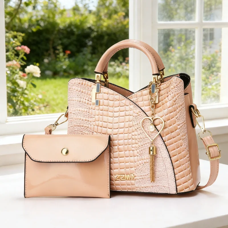 

Классическая женская сумка из кожи с крокодиловым принтом, модный комплект из двух сумок, высококачественная кожаная женская сумка, легкая и удобная.