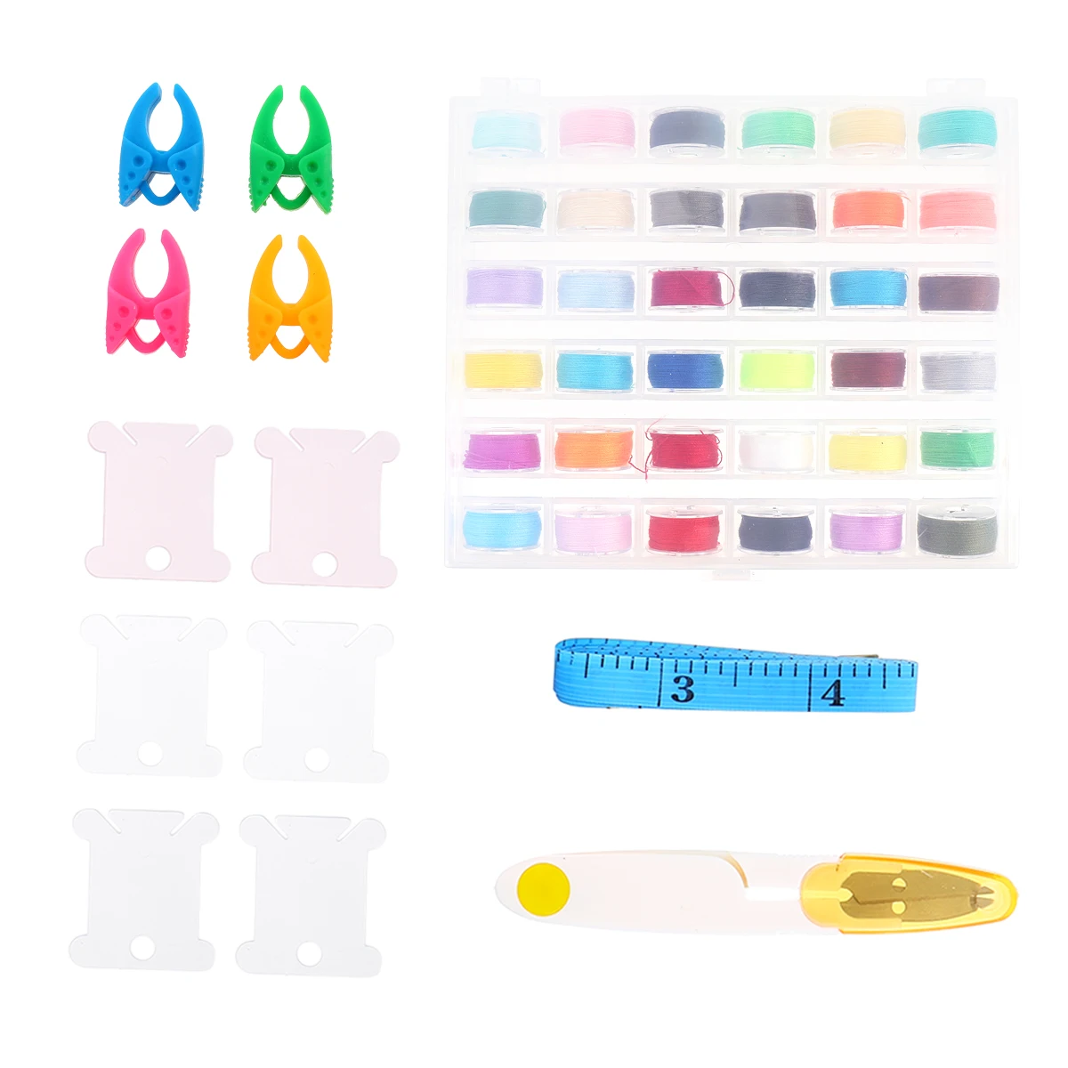 

Sewing Accessories Set 36 Grid Bobbins Storage Case Threads Scissors Tape Clamp Floss Boards Practical Household