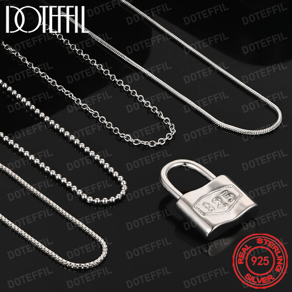 925 Sterling Silver Squer Lock Necklace For Woman Man Fashion Wedding Engagement Party Charm Jewelry
