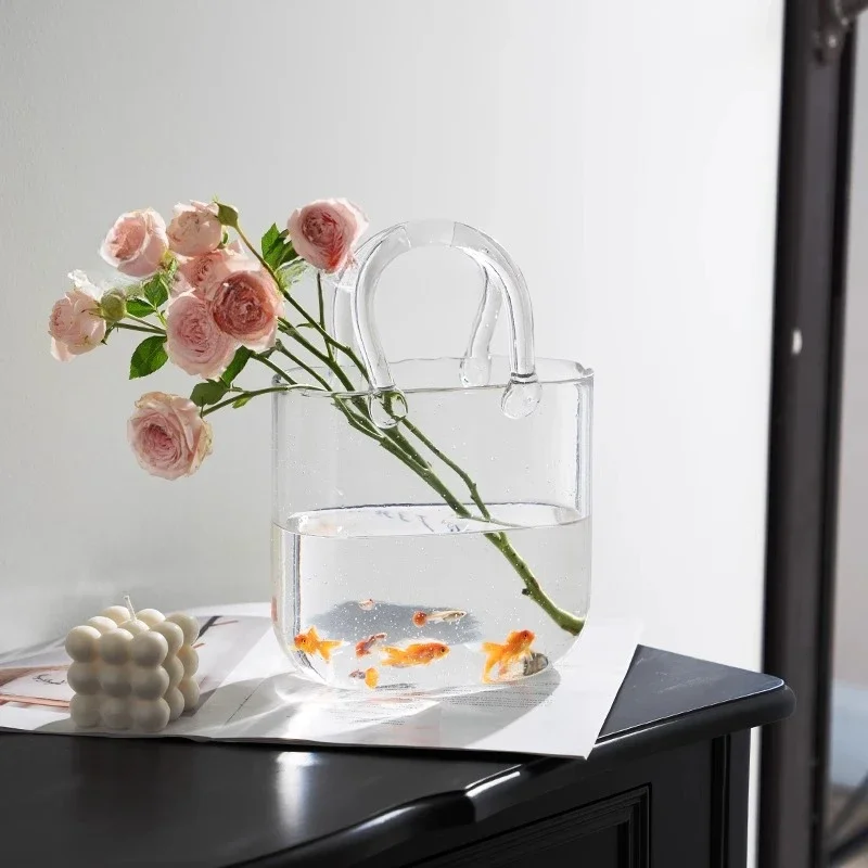 Handbags Glass Vases Fish Tanks Transparent Hydroponic Vessels Flower Arrangements Ornaments Aesthetic Room Decor Glass Vase