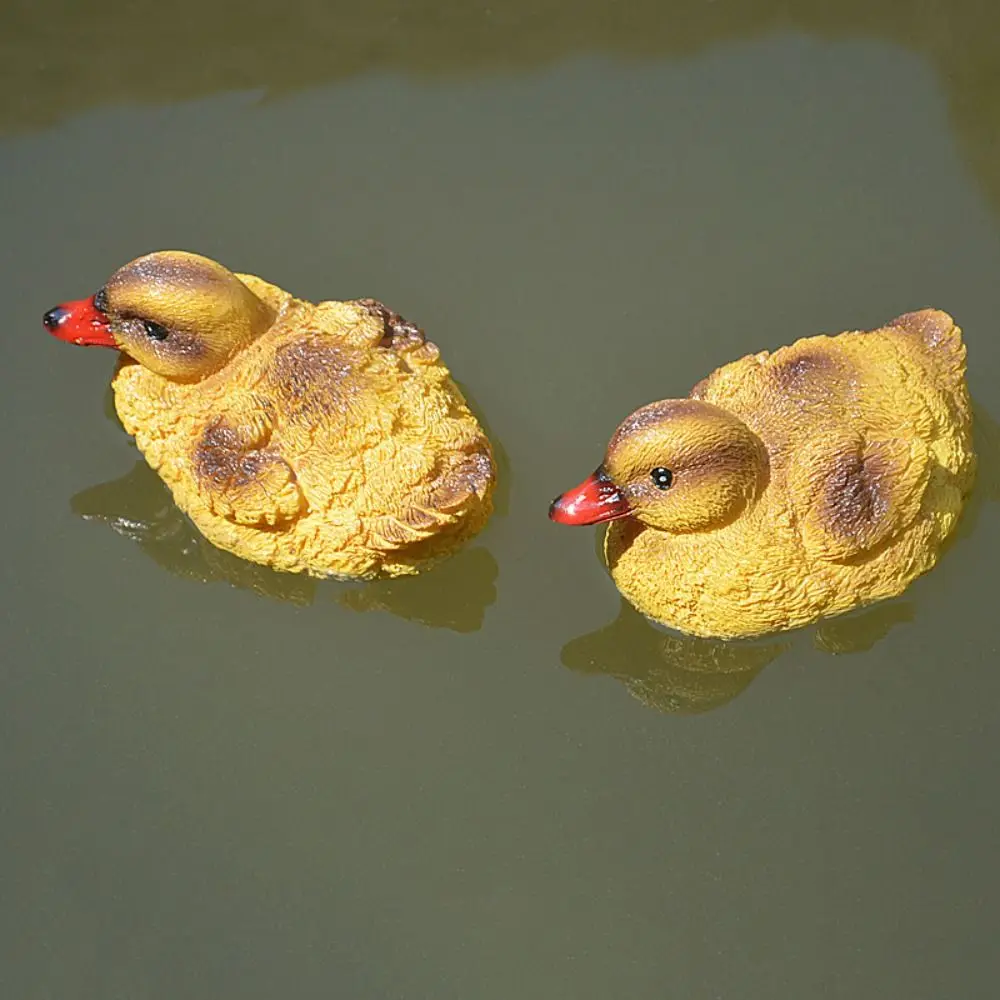 1 Pair Crafts Resin Floating Ducks Statue Yellow Simulated Small Figurine Cute Funny Animal Swimming Sculpture Lawn