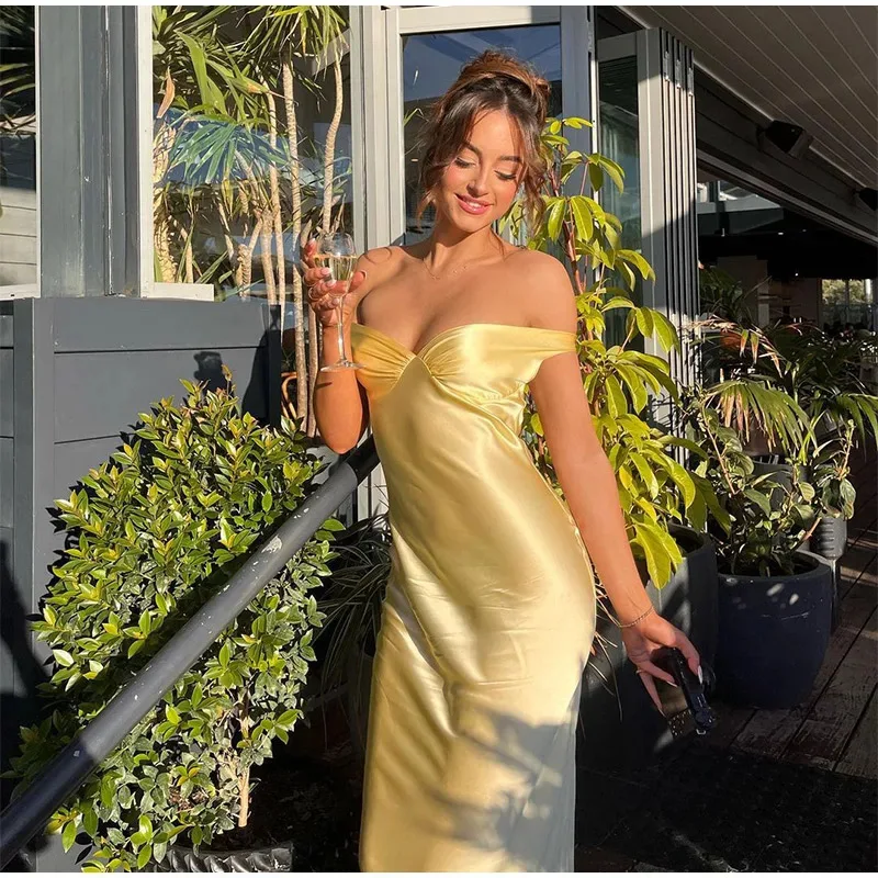 Robes élégantes pour femmes, nouvelle collection été 2021, Sexy, en Satin, sans manches, col en V, à la mode, Slim Fit, dos nu, robes de soirée