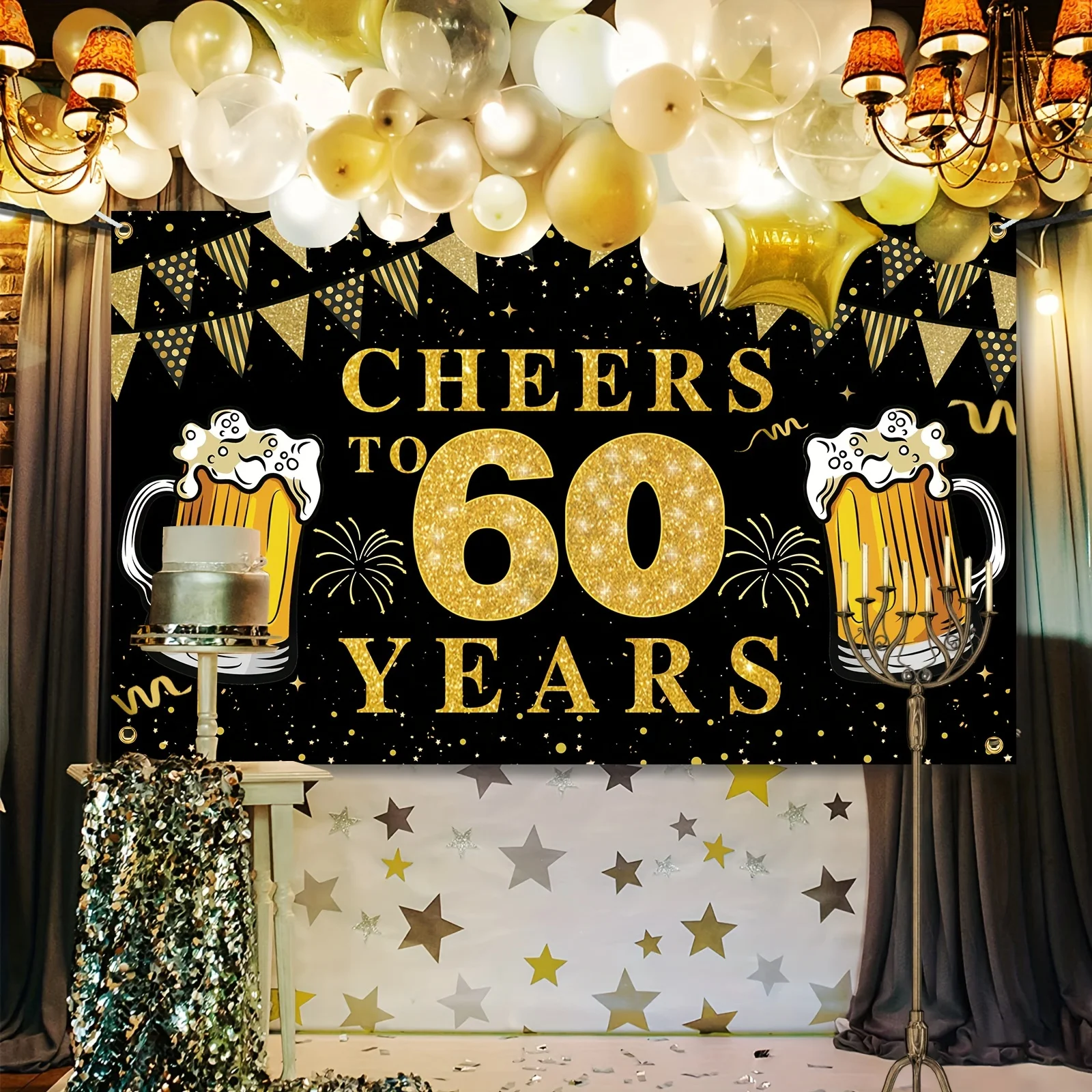 Dekorasi pesta latar belakang - Party Banner Gold ulasan dan harga