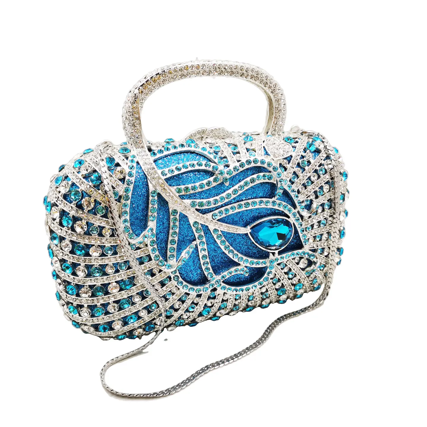 Dazzling Peacock turquoise Women Evening Bags Pop clutches rhinestone purses Prom studded Crystal Handbags sm173