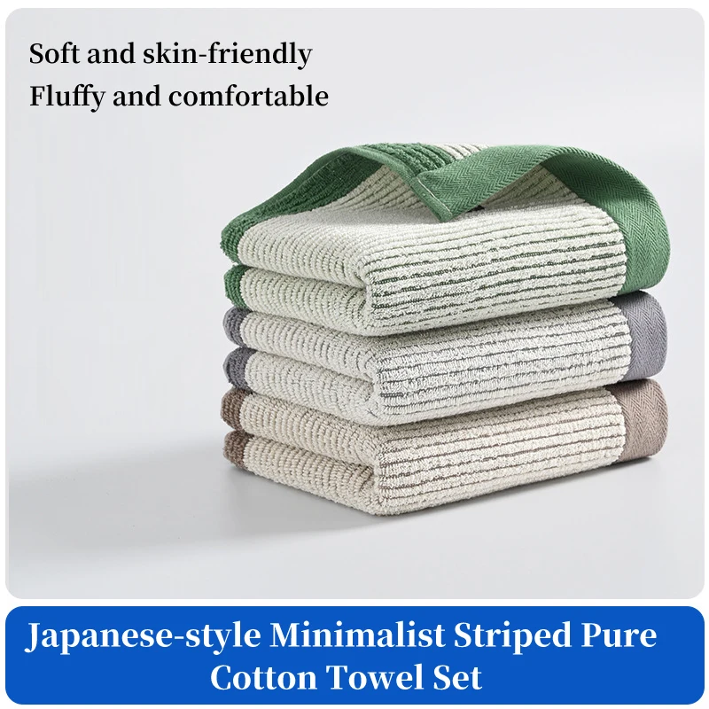 Pure cotton towel with simple stripes, soft and increased thickness, skin friendly and absorbent. It is not easy to shed hair