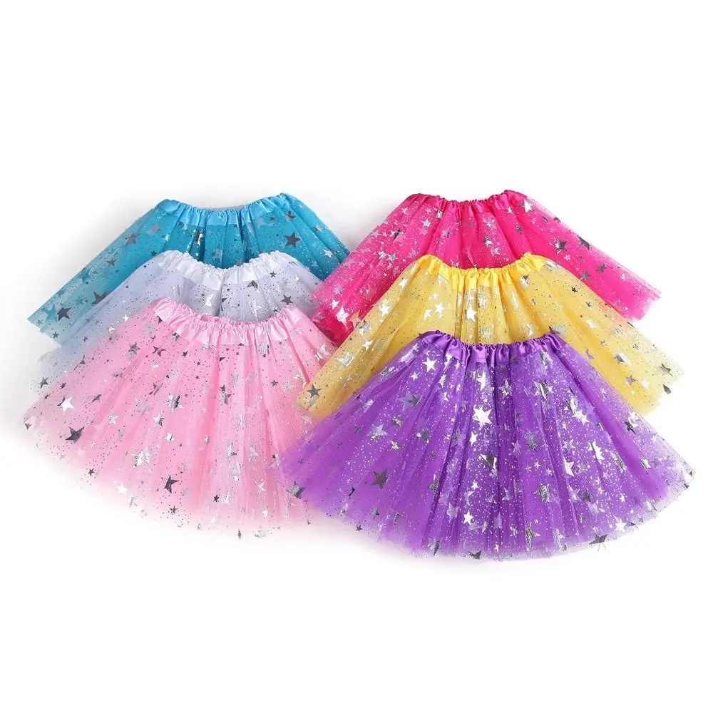Fashion Stars Tutu Skirt Tulle Colorful Dance Skirt Netting Princess Skirt Kids Girls