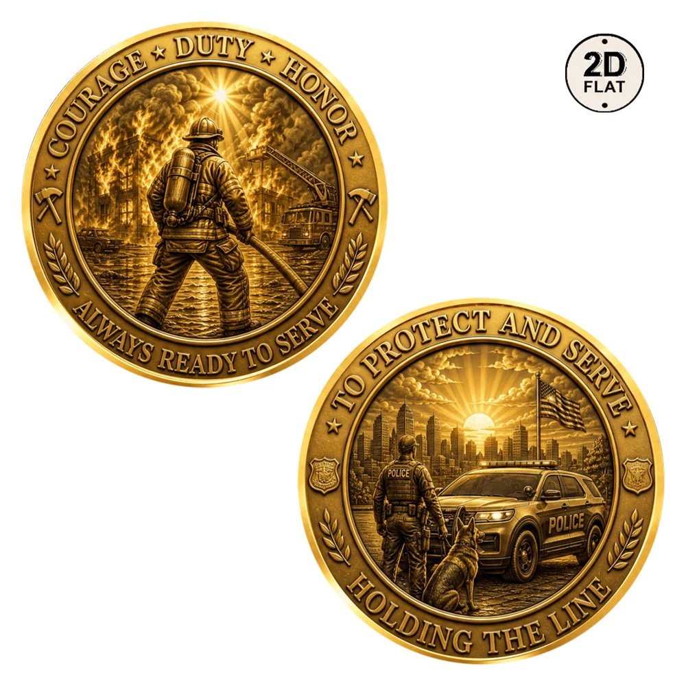 1pc 2D Print Serve Police Dog Challenge Coin Courage Duty Honor Fireman Commemorative Medal Patriotic Gift For First Responder