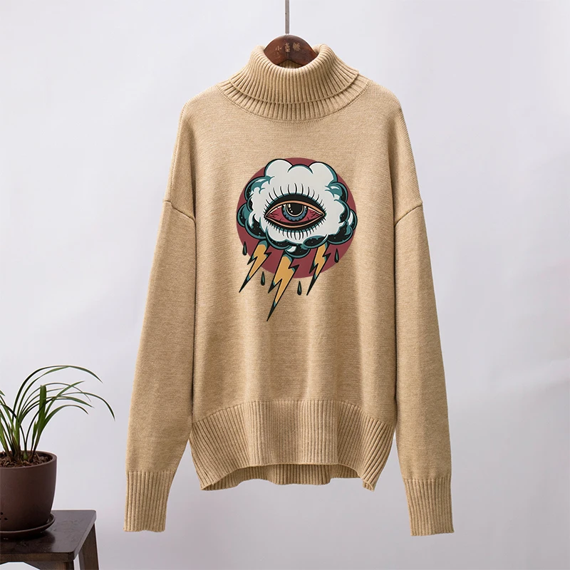 Women's Gothic Creative Eye Pattern Knitted Sweater, High Street Pullover, Harajuku Casual Loose Sweater, Hip Hop Fashion