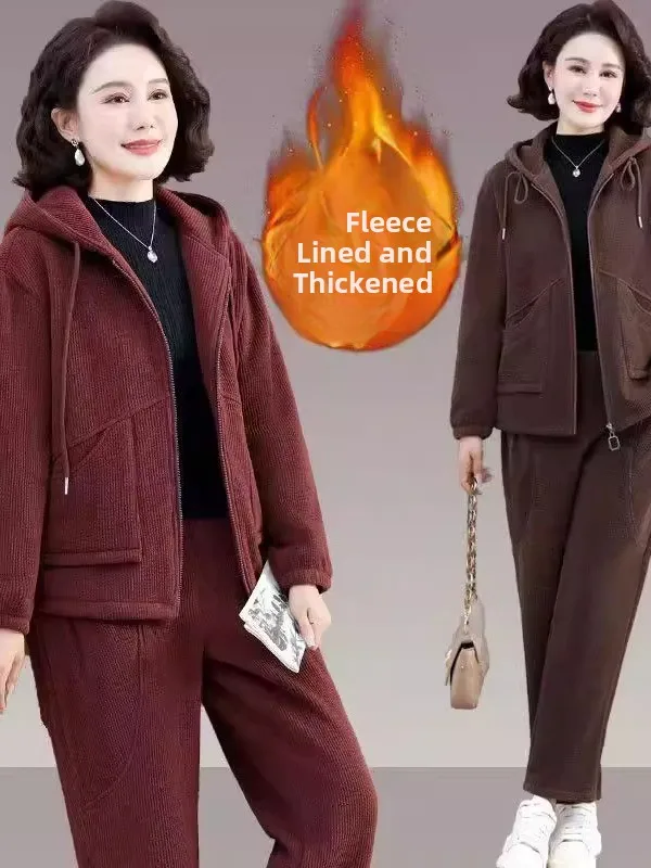 

Thiened Cotton Fce Warmth Mommy Autumn Winter New Sle Two-Piece Set Women's Faion plus Size Clothing Korean Sle