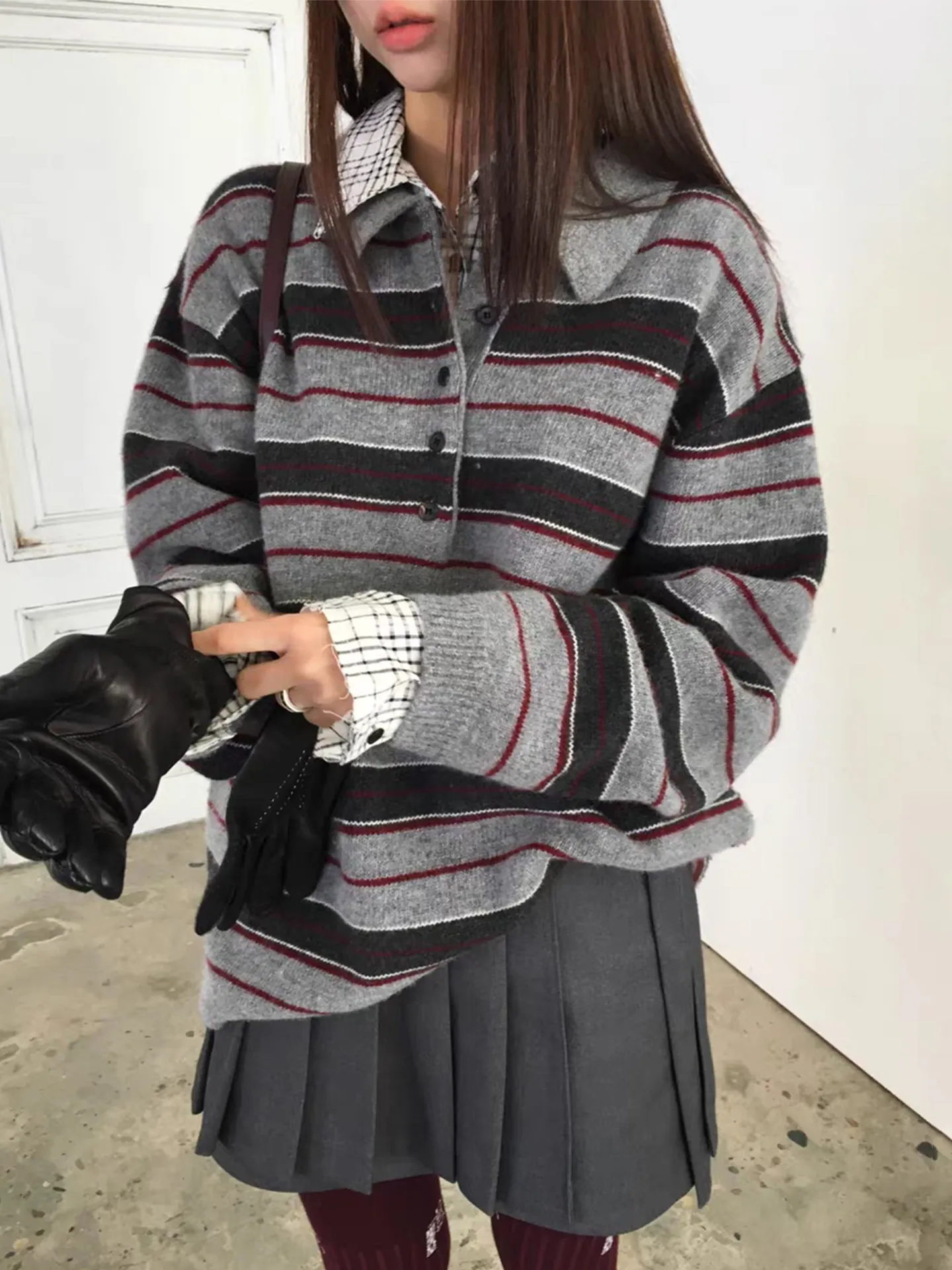 

ZHISILAO новый вязаный свитер женский повседневный винтажный пуловер в мягкую полоску свитер осень-зима 2025 топы