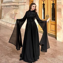 Chiffon Applique Sequined Beading Ruched Valentine's Day A-line High Collar Bespoke Occasion Gown Long Dresses