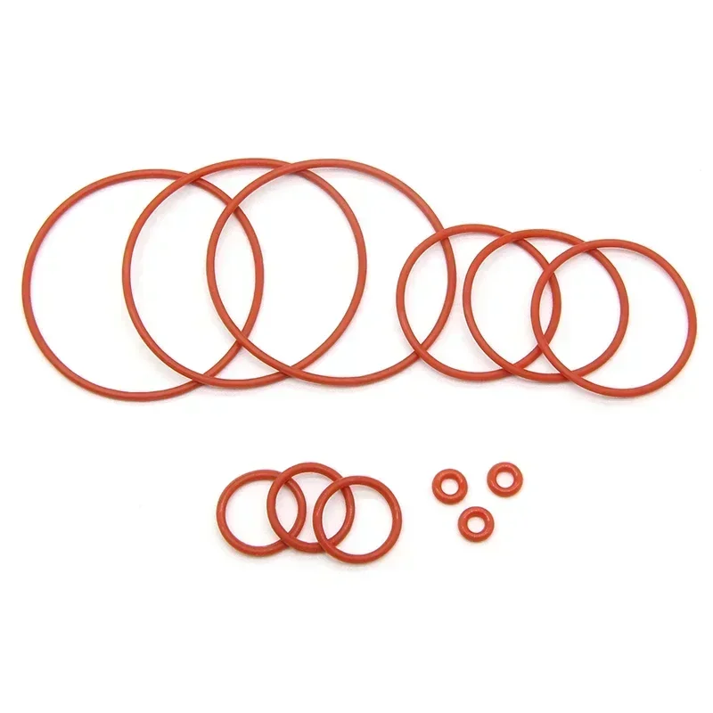 Rode VMQ O-ring pakkingdikte CS 1/2/3/4 mm OD 5 ~ 100 mm Rode waterdichte sluitring Ronde O-vorm siliconen ring Food Grade 50 stuks
