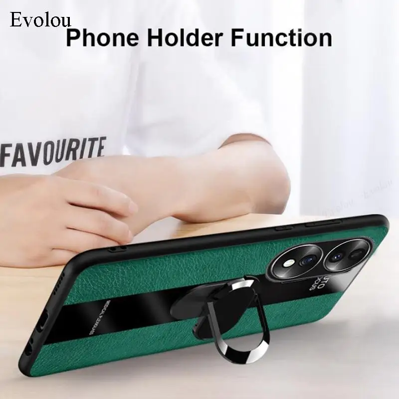 Etui ze skóry PU dla Honor 90 Pro Plexiglass dla HUAWEI Honor 90Lite 90PRO Magnetyczny metalowy pierścień stojakowy uchwyt odporny na wstrząsy miękka okładka — zdjęcie 3
