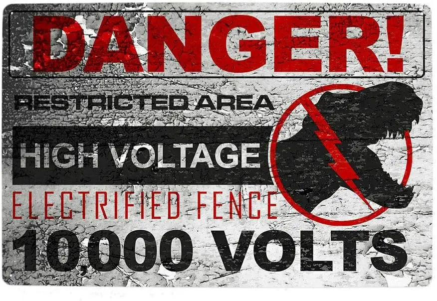 Metal Sign Wall Decor Danger High Voltage Aluminum Warning Sign Raptor Funny Tin Signs Bar Decorations Art Movie Poster