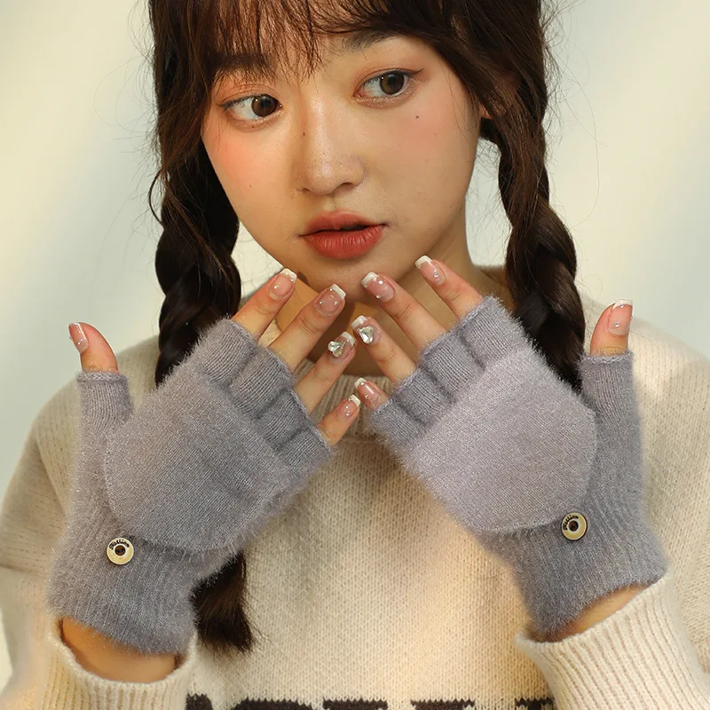 Flip Fingerlose Halbfingerhandschuhe Weich Verdickt Warm Mädchen Student Geschenk Geburtstagsgeschenk Touchscreen Modischer Winter