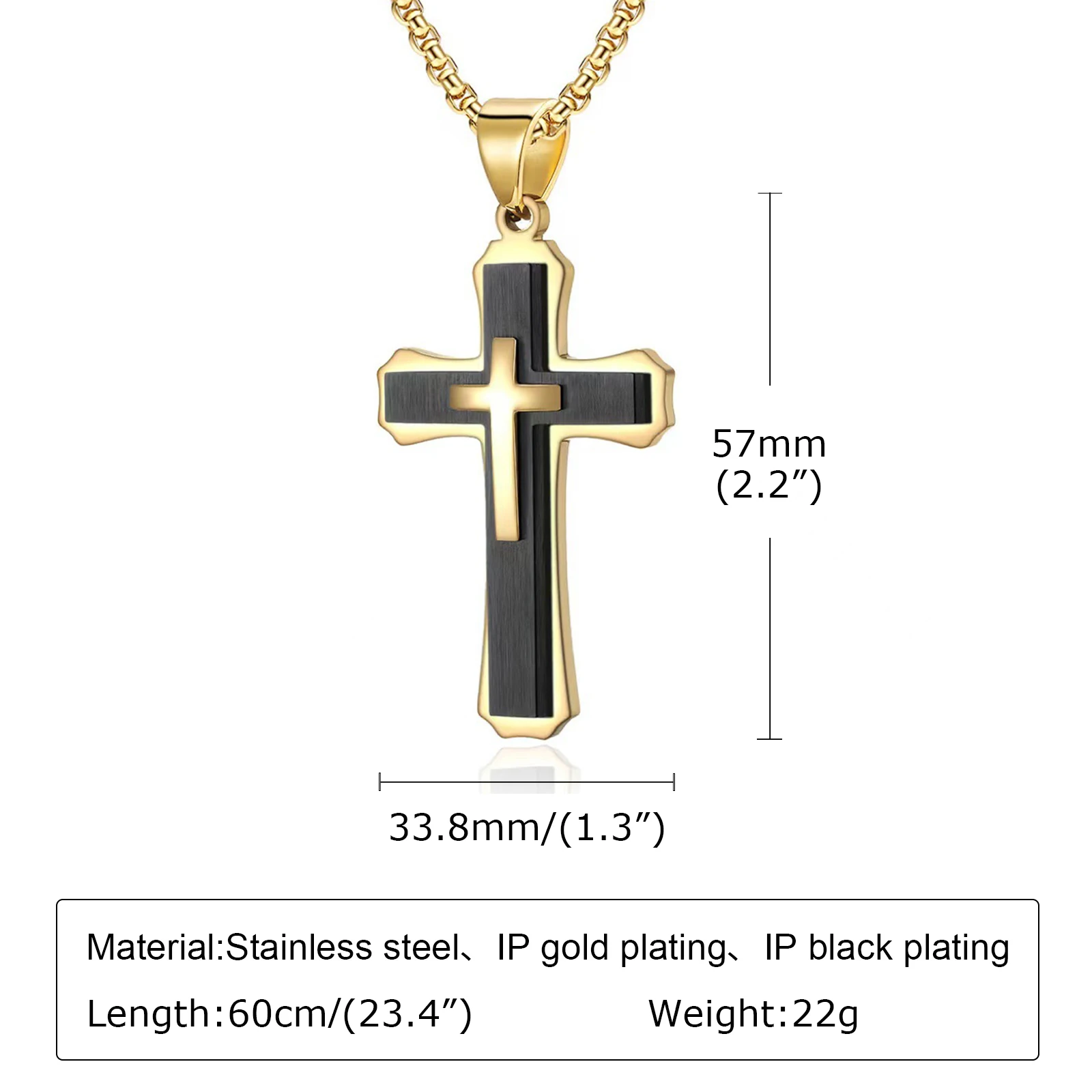 Mprainbow High-quality Cross Pendants Men Necklaces, Stainless Steel Gold Silver Color Layers Pendant,Faith Jewelry Gift