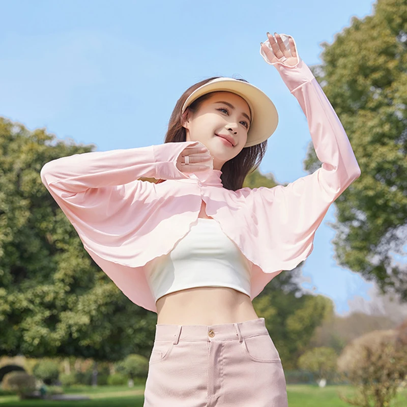 Rimocy Summer Sun Protection Thin Cardigan Women All Match Ice Silk Long Sleeve Crop Tops Woman 2024 Cycling Run Sunscreen Shirt