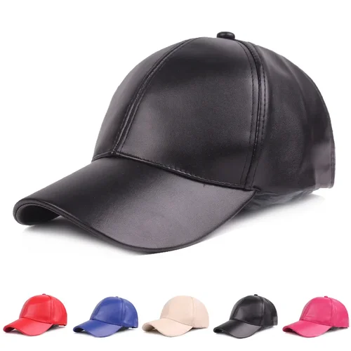 Imagen 1 del producto Nueva gorra de béisbol de cuero PU-Sombrero de Hip Hop ajustable Unisex, visera ligera de Color sólido para deportes al aire libre y sol 구 모자