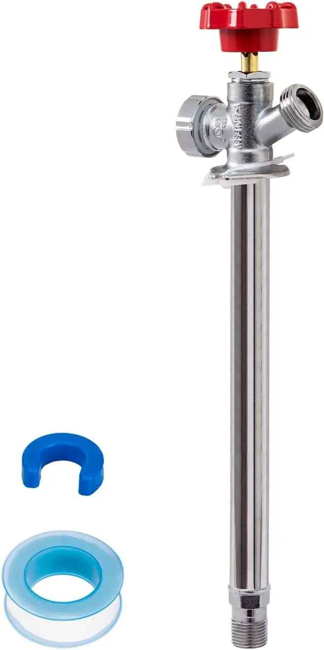 

12 Inch Frost Free Sillcock, Anti-Siphon Outdoor Hose Valve, 1/2" MIP x 3/4" GHT Hose Bibb, No Lead Brass Garden Faucet