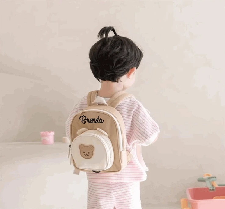 Mochila bordada personalizada para niños pequeños, Animal de dibujos animados, oso, conejito, Kawaii, almacenamiento de aperitivos al aire libre, bolsa de bebé