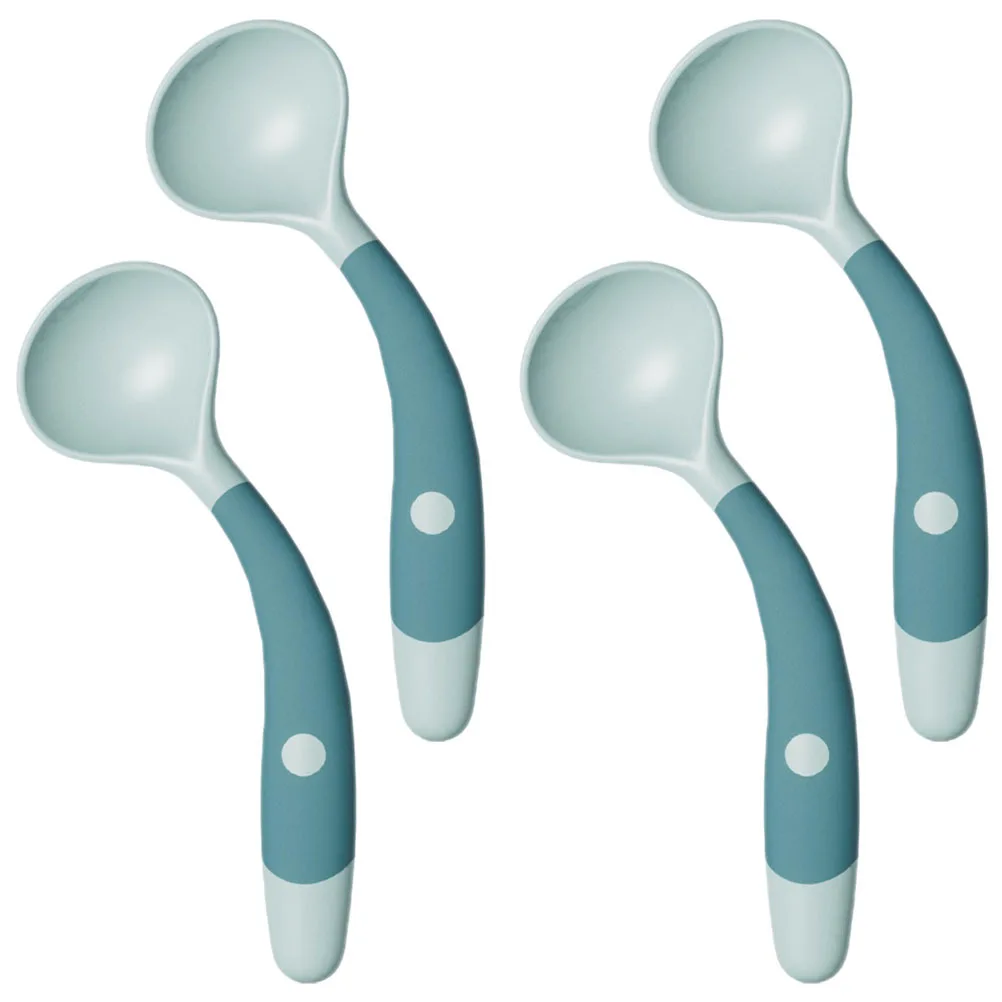 

4 шт. детская тренировочная ложка из полипропилена, материал TPE, безопасный инструмент для кормления для новорожденных, обучающая ложка для малышей, пластиковое обучение