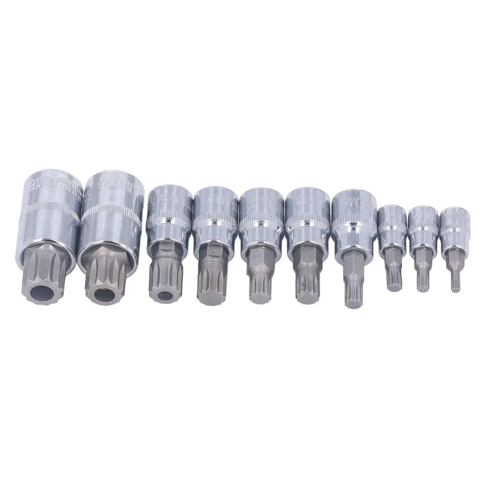 ZK30 10 Pcs Triple Square Spline Bit Socket M4 To M18 1/4in 3/8in 1/2in Drive CR V Bit Socket Set with Storage Box