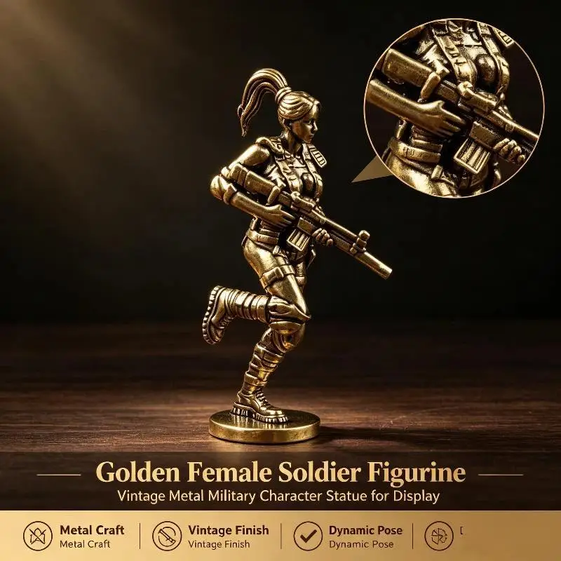 Small Special Forces Female Soldier Brass Statue Vintage Mini Metal Figurine for Display Case Home Decor Collection