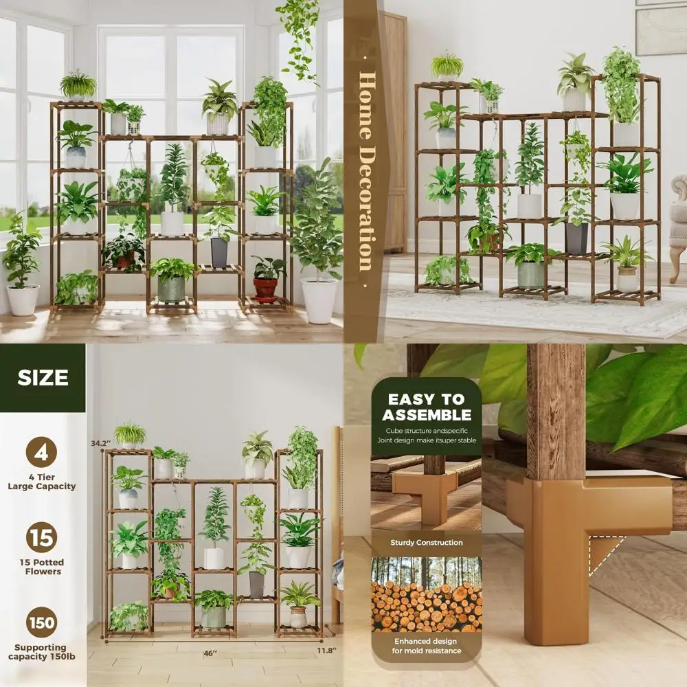 

Large Hanging Plant Stand Indoor Tall Plant Shel Outdoor 14 Pots Large Plant Rack or Living Room Patio, Balcony and Garden
