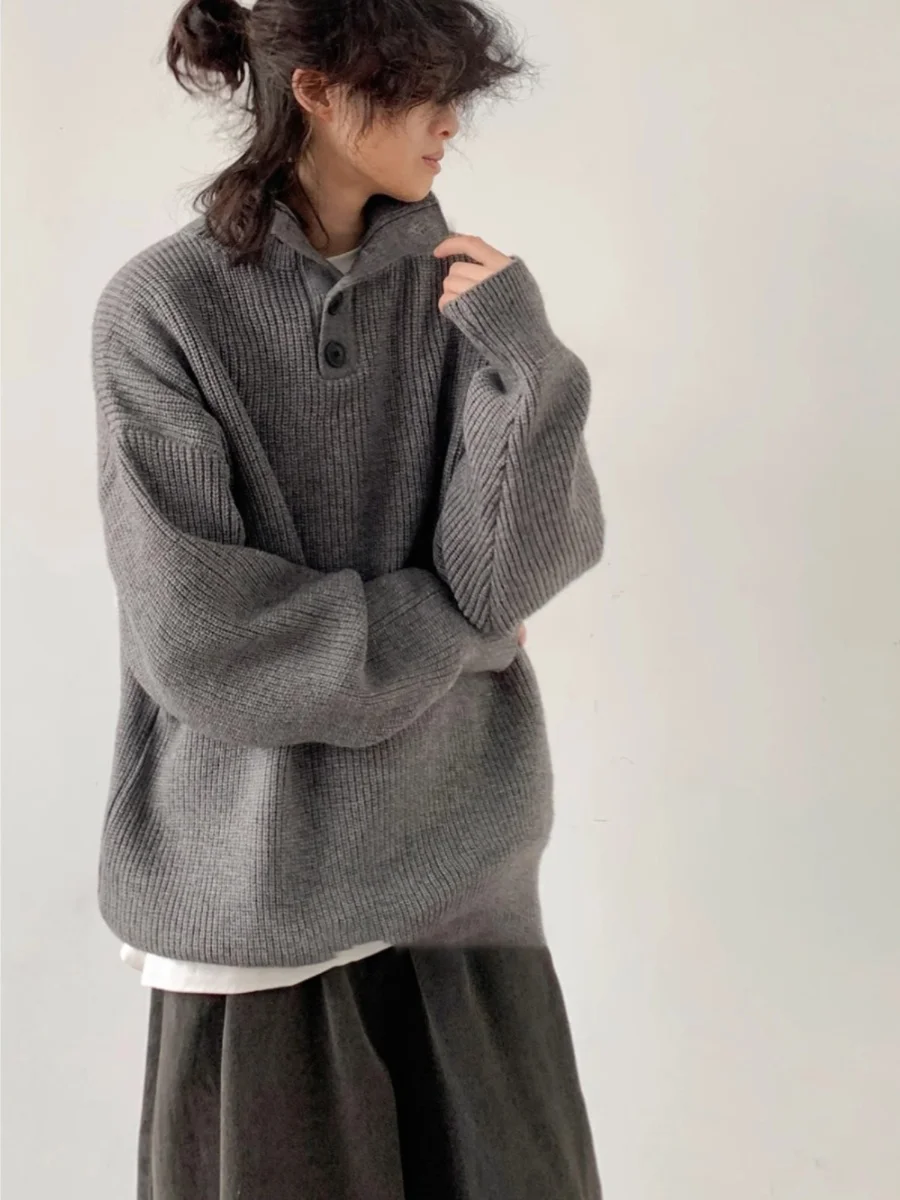 

Retro Japanese Sle Men's Hoodie Knitwear Winter Loose Chic Lazy Sle Teenager Warm Color Outerwear Long Sve