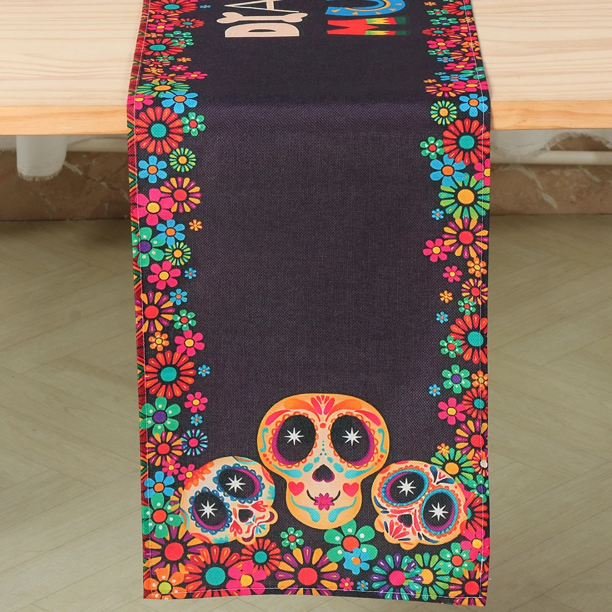 المكسيكي يوم الموتى الكتان الجدول العدائين المكسيك ديا دي لوس مورتوس السكر الجمجمة الجدول عداء للمنزل حفلة طاولة طعام ديكور