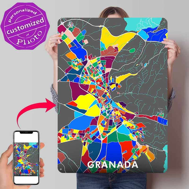 Granada Spain 3D Texture Printed Poster Custom Vintage Metal Tin Plate Sign for Wall Art Bedroom Decorations Room Ornaments Home