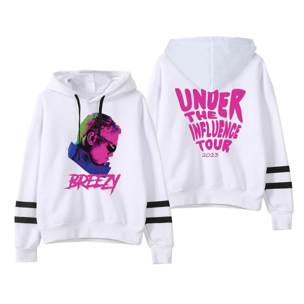 Chris Brown di bawah pengaruh Tour 2023 Breezy Merch Unisex Pocket Less paralel bar lengan kaus Wanita Pria Hoodie