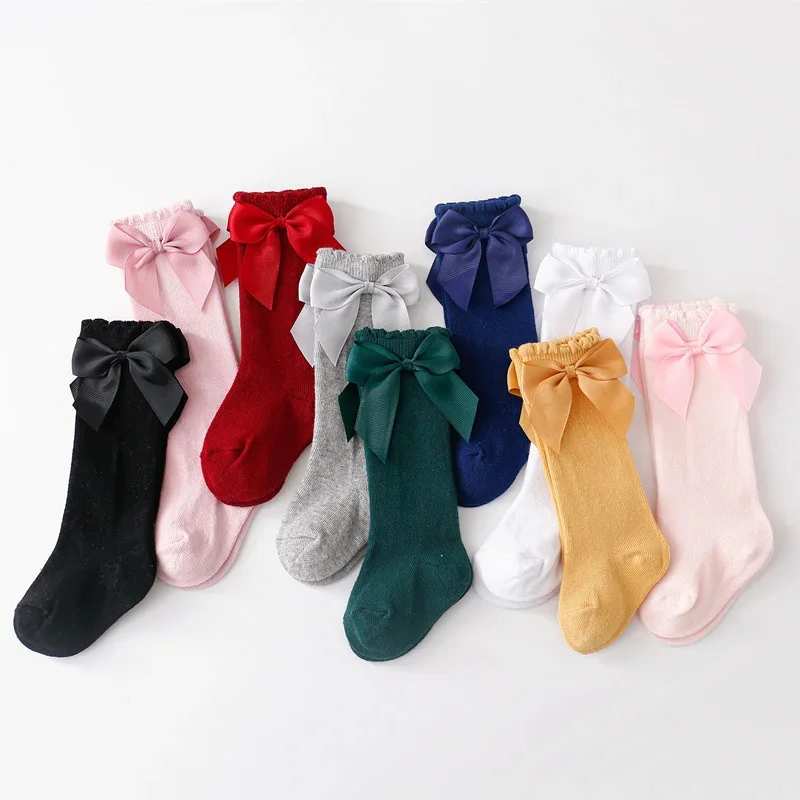 0-7Years Old Cotton Baby Girls Socks With Bows Knee High Children Princess Stocking For Girls Toddler Kids Long Sock Autumn New