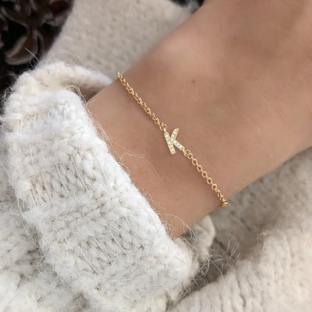 Zartes Buchstaben-Armband für Damen, Initialen-Armbänder, vergoldete Edelstahl-Kette, Schmuck, Geburtstag, Jahrestag, Geschenke